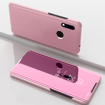 Zrcadlový plastový flip obal pro Xiaomi Redmi 7 - růžový