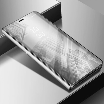 Zrcadlový plastový flip obal pro Xiaomi Mi 10 - stříbrný