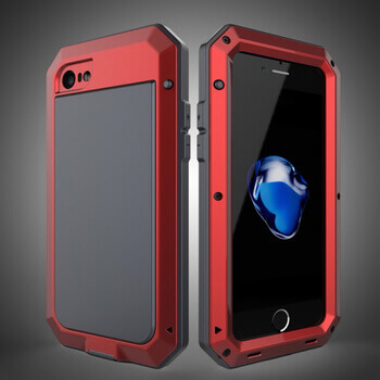 EXTRÉMNĚ odolný hliníkovo-silikonový obal pro Apple iPhone SE (2022) - červený