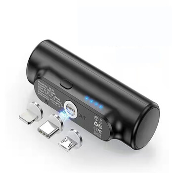 Cestovní powerbanka 5000 mAh pro telefony s Lightning, Micro USB a USB-C konektorem - černá