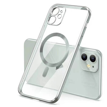 MagSafe silikonový kryt pro Apple iPhone 13 Pro Max - stříbrný