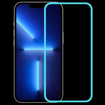 Ochranné tvrzené sklo se svítícím rámečkem pro Apple iPhone 15 - světle modré