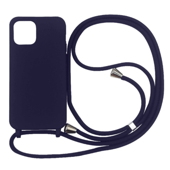 Gumový ochranný kryt se šňůrkou na krk pro Apple iPhone 15 Plus - tmavě modrý