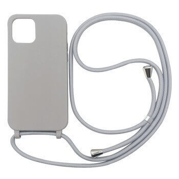 Gumový ochranný kryt se šňůrkou na krk pro Apple iPhone 15 Plus - šedý