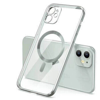 MagSafe silikonový kryt pro Apple iPhone 15 Plus - stříbrný