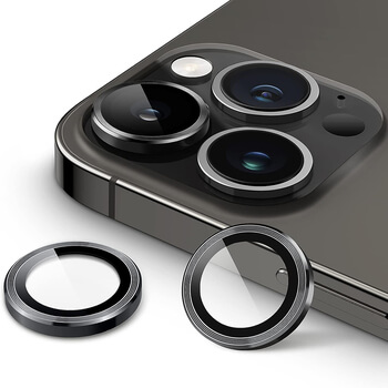 Metalické ochranné sklo na čočku fotoaparátu a kamery pro Apple iPhone 15 Pro Max - černé