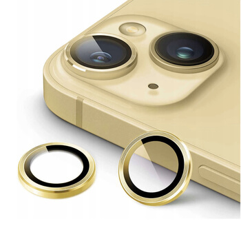 Metalické ochranné sklo na čočku fotoaparátu a kamery pro Apple iPhone 15 - zlaté