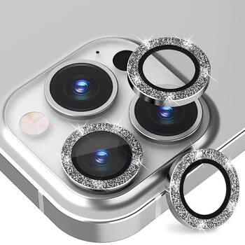 Třpytivé ochranné sklo na čočku fotoaparátu a kamery pro Apple iPhone 15 Plus - stříbrné
