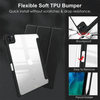 2v1 Smart flip cover + zadní silikonový ochranný obal s držákem na pero pro Xiaomi Redmi Pad SE - černý