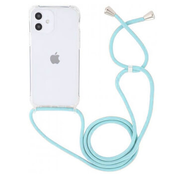 Průhledný silikonový ochranný kryt se šňůrkou na krk pro Apple iPhone 15 Pro - světle modrá