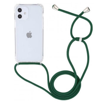 Průhledný silikonový ochranný kryt se šňůrkou na krk pro Apple iPhone 15 Pro - tmavě zelená
