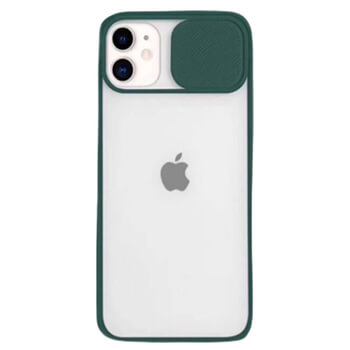 Silikonový ochranný obal s posuvným krytem na fotoaparát pro Apple iPhone 12 Pro - tmavě zelený